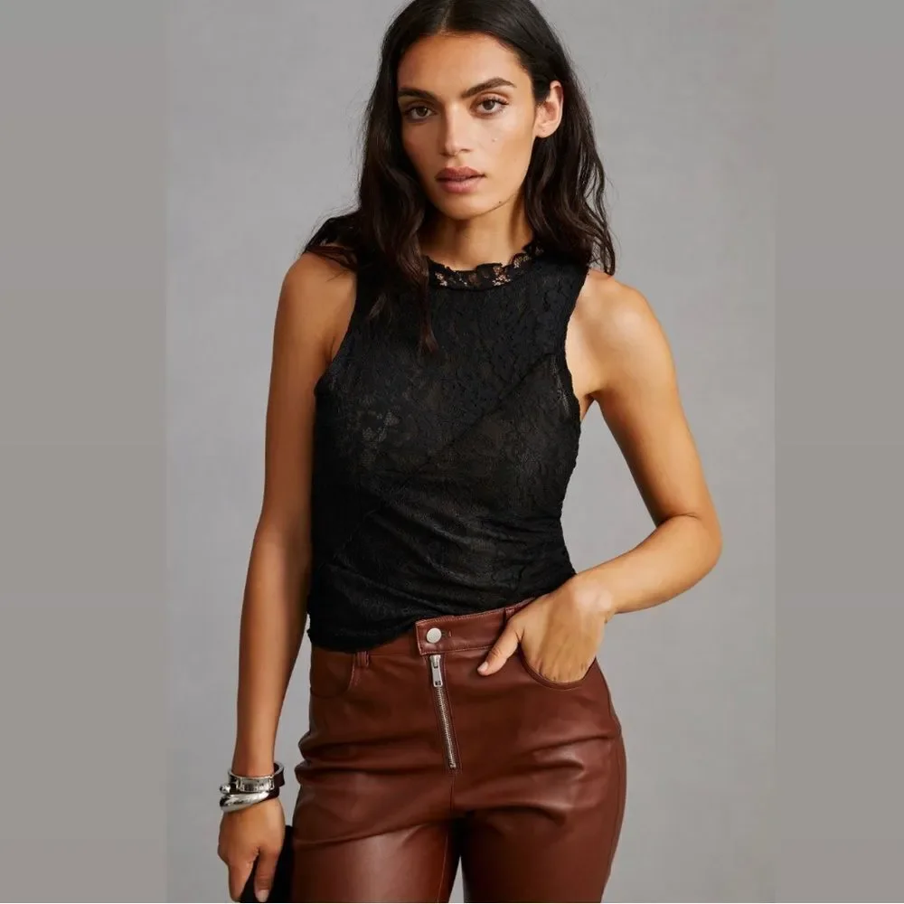 🖤 Anthropologie 🖤 Lace Mock Neck Tank Black NEW - Picture 2 of 14